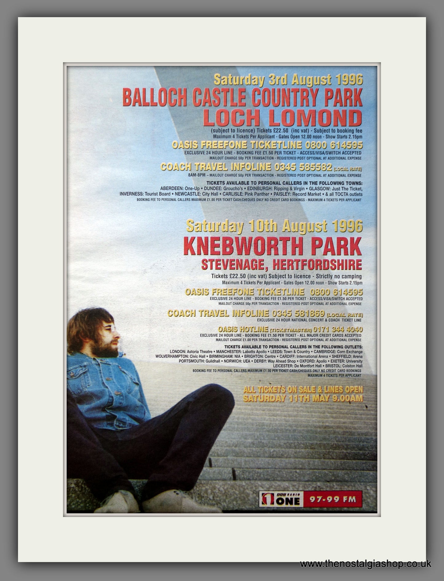 Oasis Concerts at Balloch Castle & Knebworth. Original Double advert 1996 (ref AD15415)