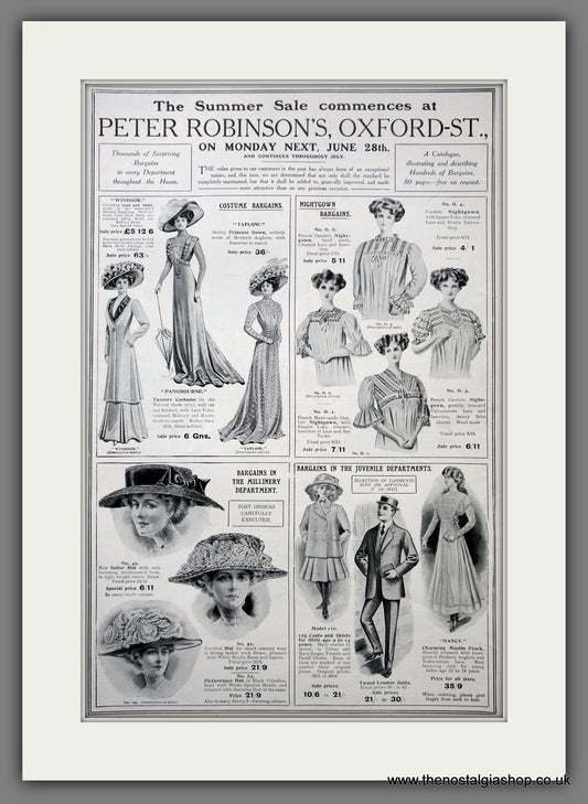 Peter Robinson's Oxford Street Ladies Fashion. Large Original Advert 1909 (ref AD15445)