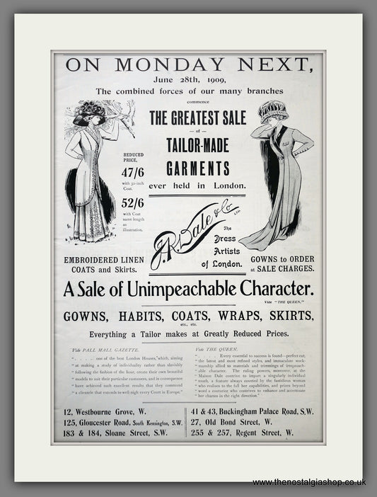 J.R. Dale & Co. Ladies Fashion. Large Original Advert 1909 (ref AD15448)