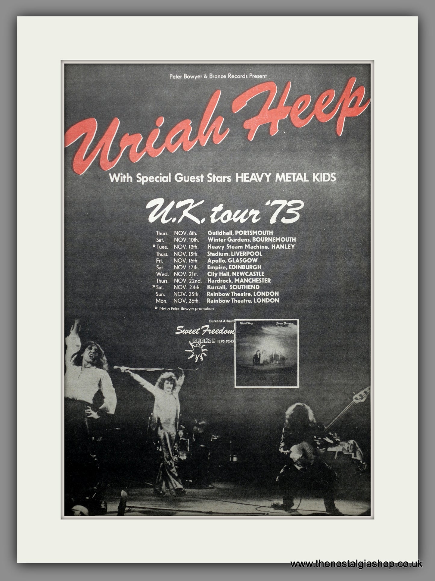 Uriah Heep Sweet Freedom Tour. Original Advert 1973 (ref AD15470)