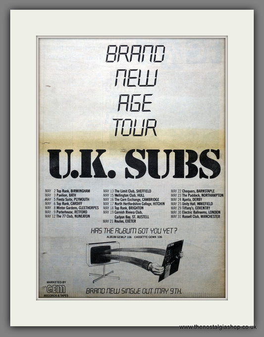 Uk Subs Brand New Age Tour. Original Advert 1980 (ref AD15488)