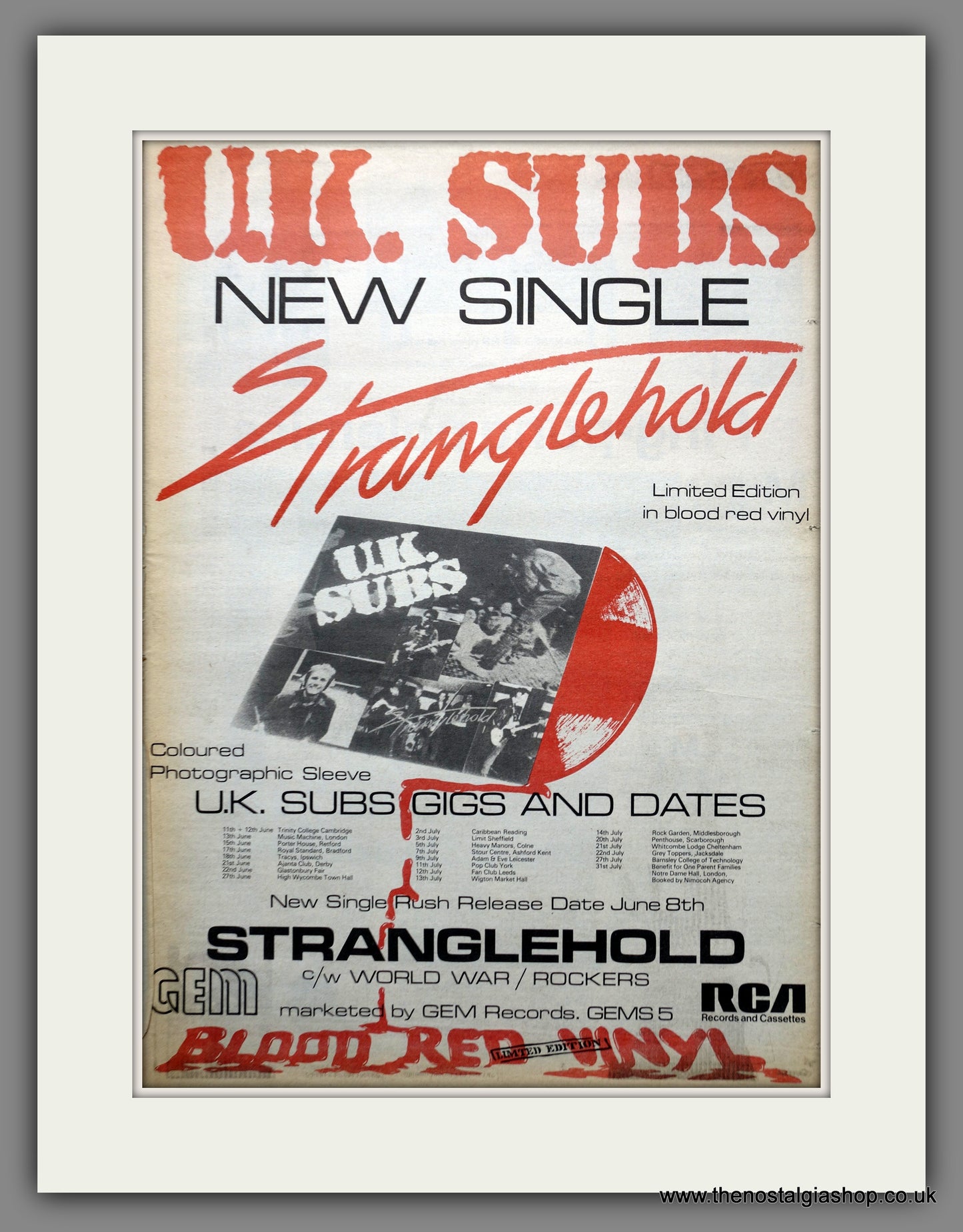 Uk Subs Stranglehold Gigs And Dates. Original Advert 1979 (ref AD15489)