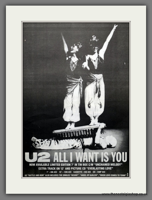 U2 All I Want Is You. Original Advert 1989 (ref AD15493)