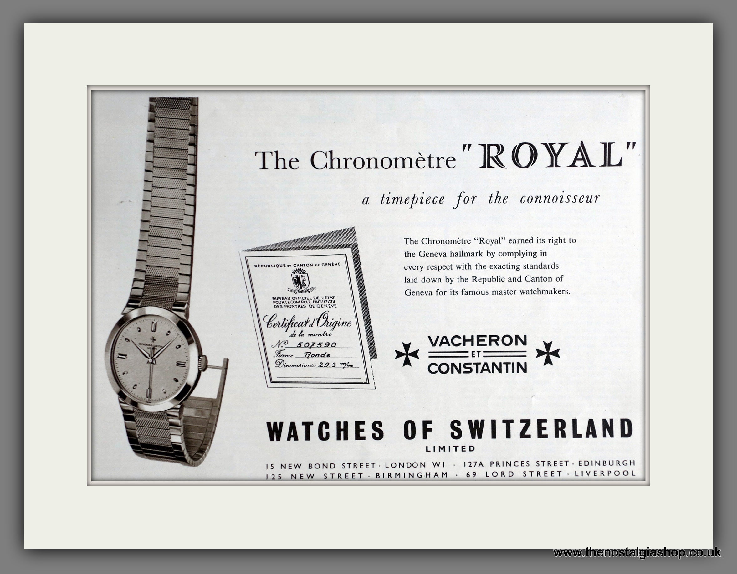 Vacheron Et Constantin Watches. Original Advert 1958 ref AD60889