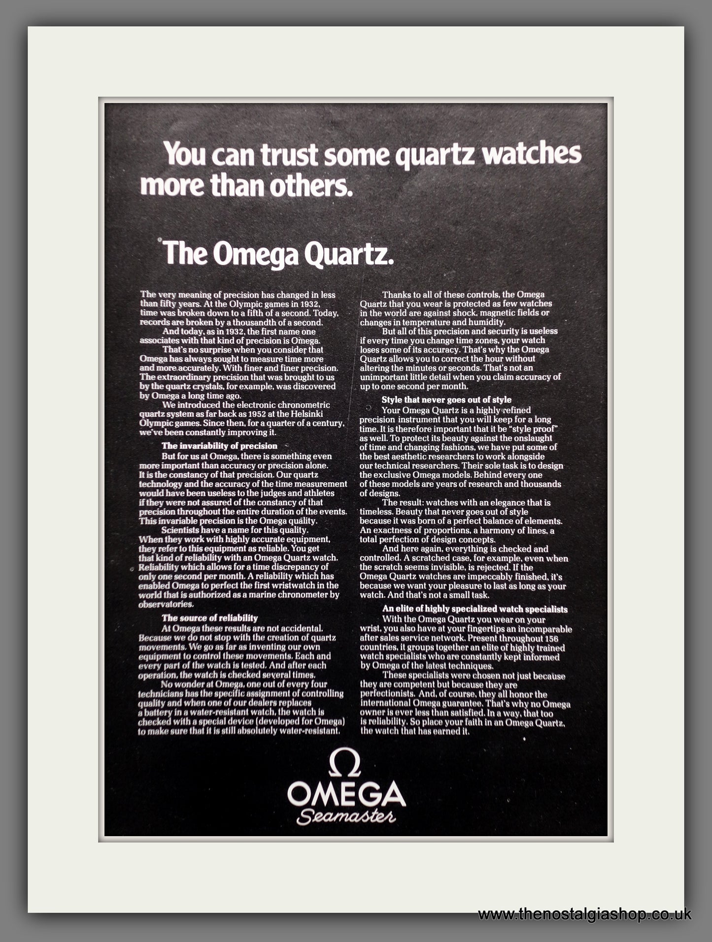 Omega Seamaster Watch. Original Double Advert 1976 (ref AD60892)