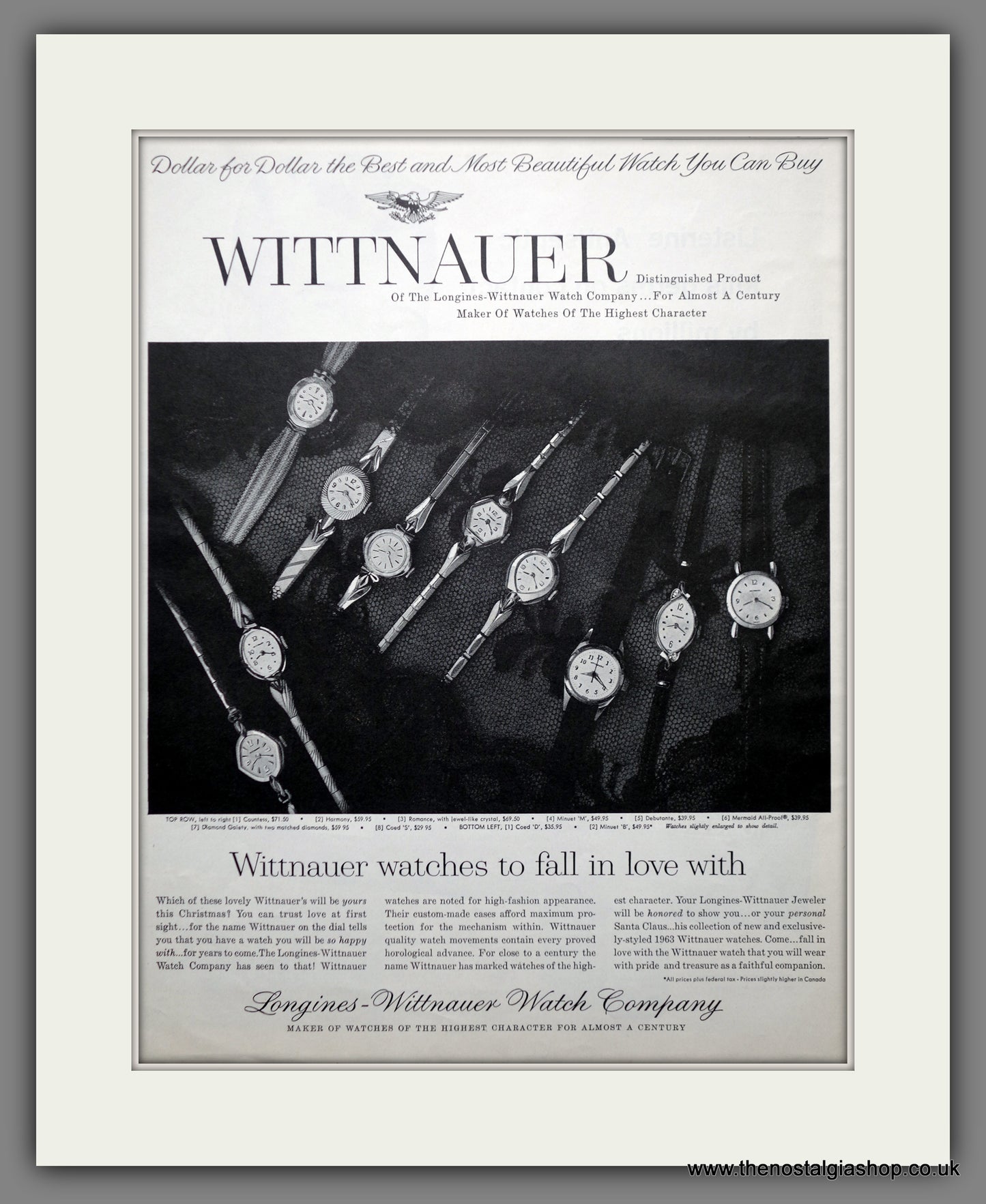 Wittnauer Watches. Original Advert 1962 (ref AD301152)