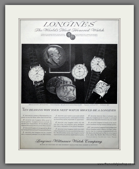 Longines-Wittnauer Watches. Original Advert 1962 (ref AD301154)