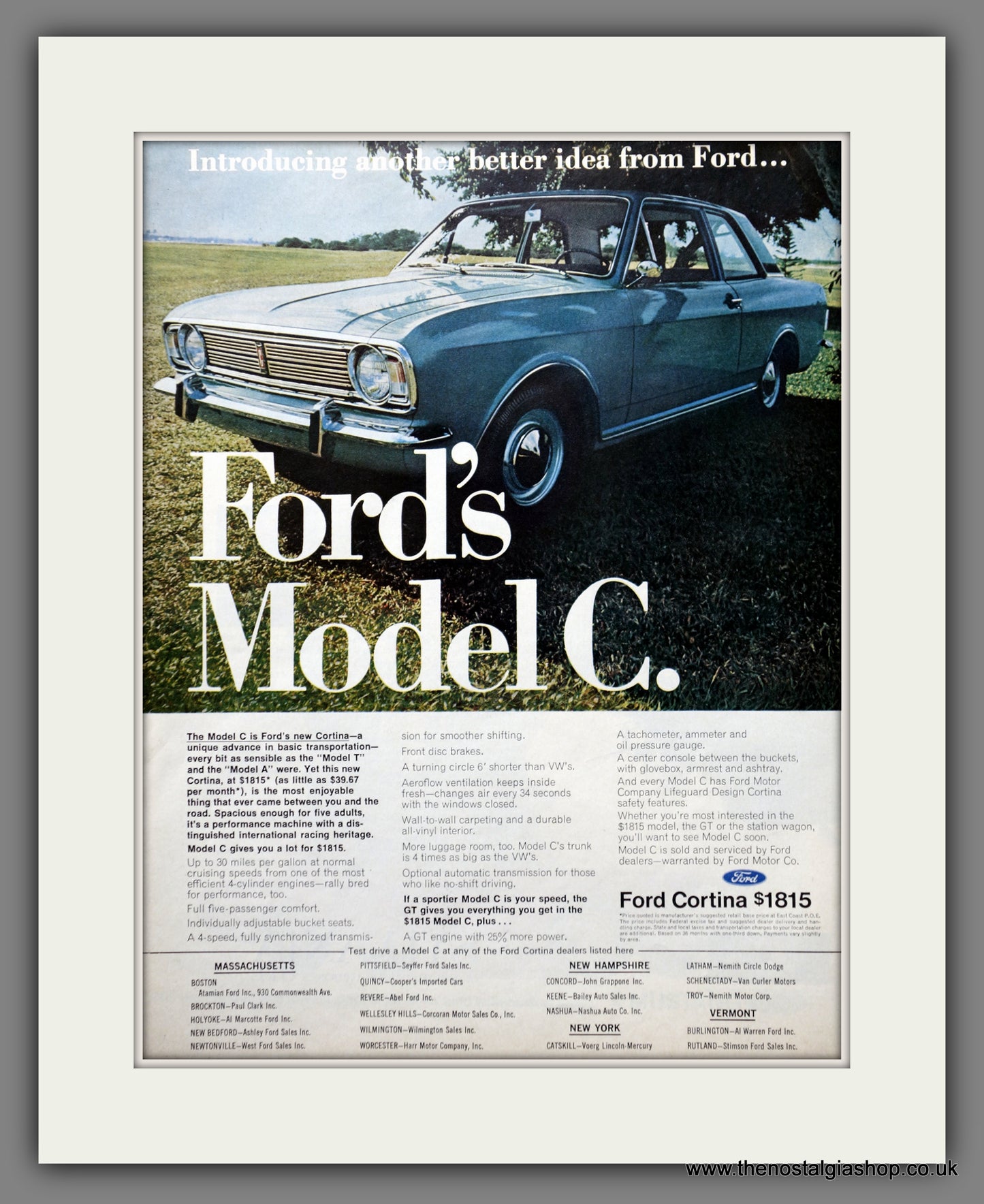 Ford Cortina. Ford Model C. Original American Advert 1967 (ref AD301231)