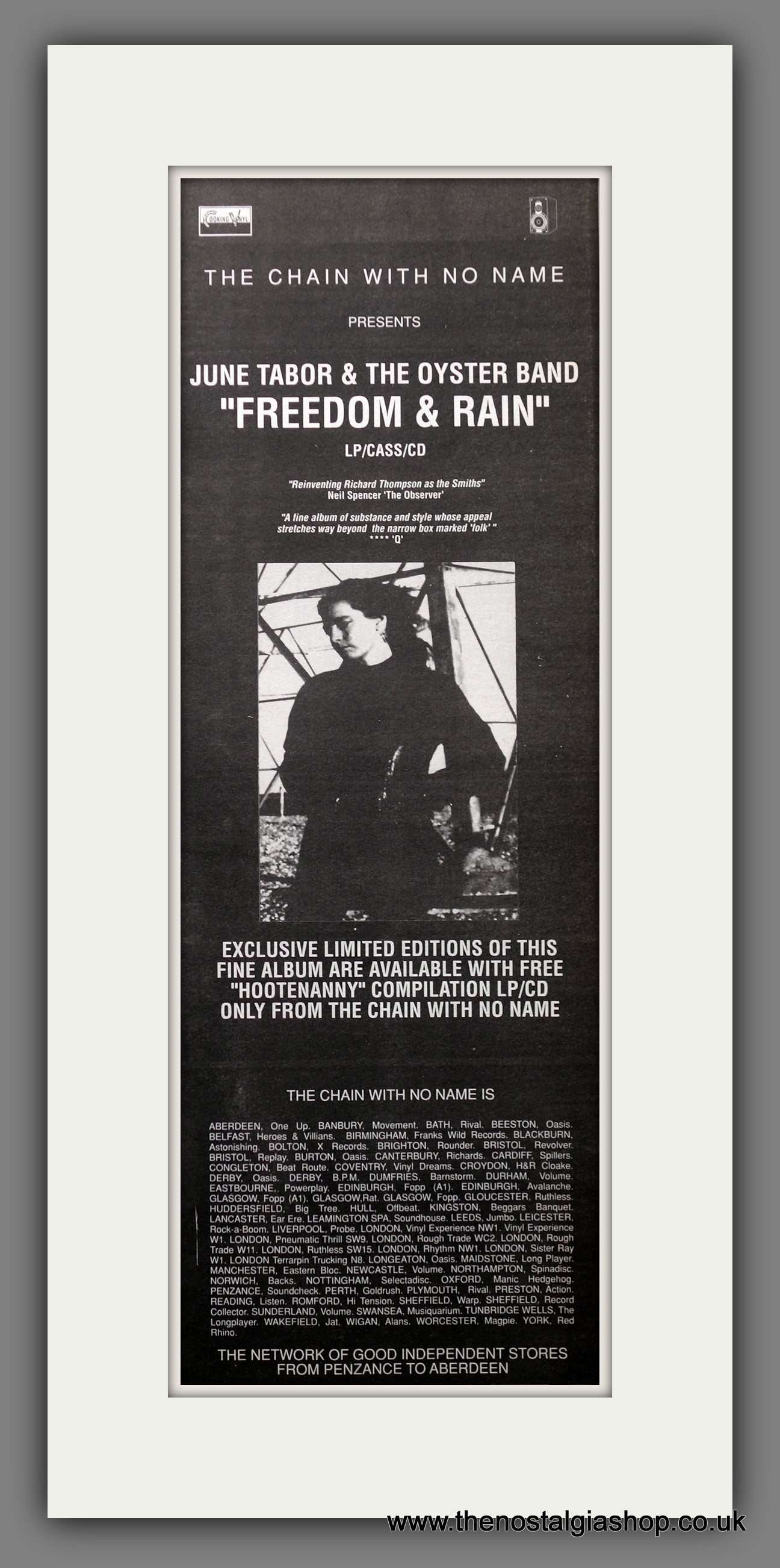 June Tabor & The Oyster Band Freedom & Rain.  Original Advert 1990 (ref AD200657)