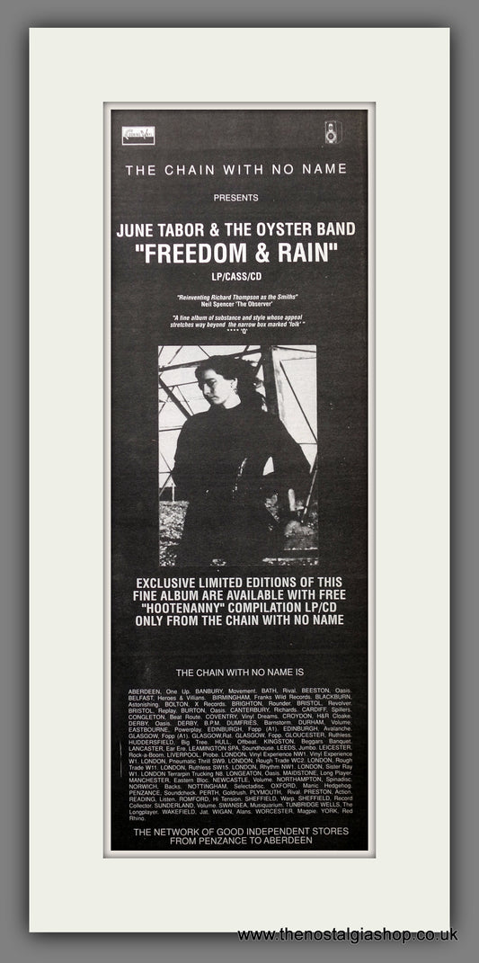 June Tabor & The Oyster Band Freedom & Rain.  Original Advert 1990 (ref AD200657)