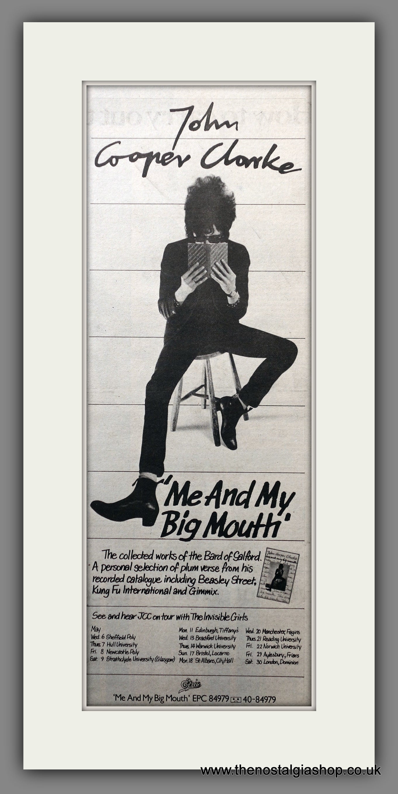 John Cooper Clarke Me And My Big Mouth.  Original Advert 1981 (ref AD200674)