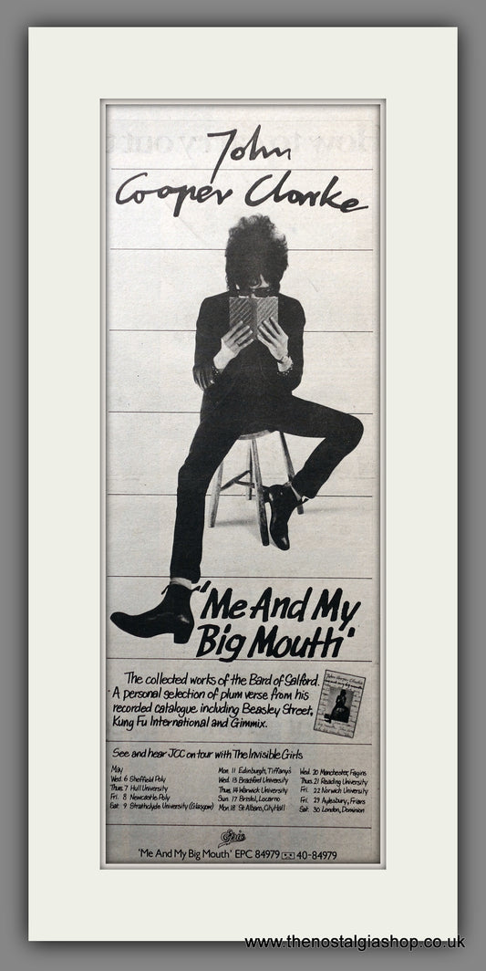 John Cooper Clarke Me And My Big Mouth.  Original Advert 1981 (ref AD200674)