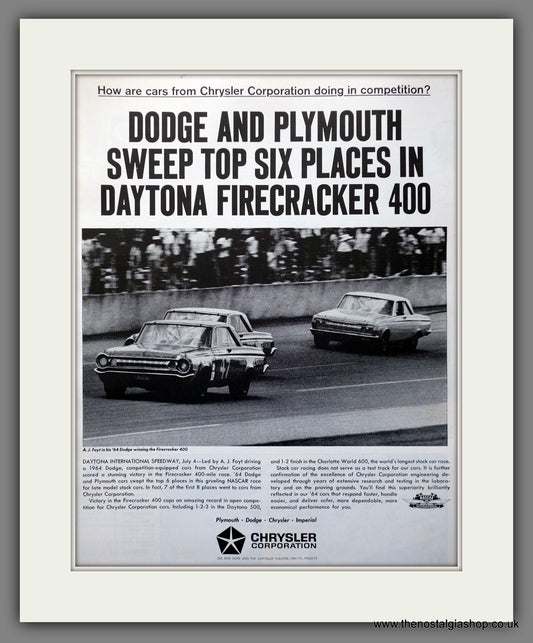 Dodge and Plymouth win Daytona. Original American Advert 1964 (ref AD301308)