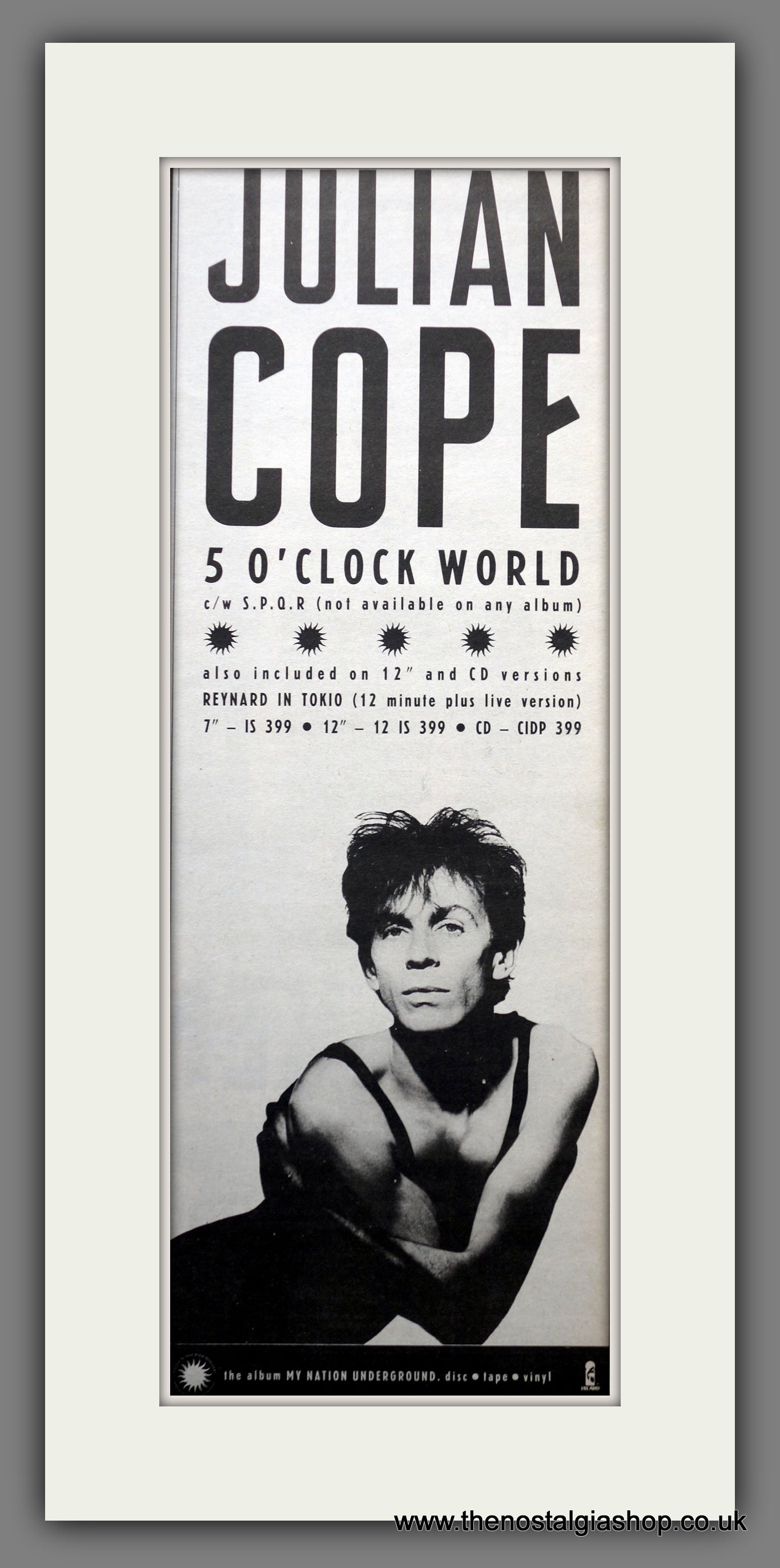 Julian Cope 5 O'Clock World. Original Advert 1989 (ref AD200697)