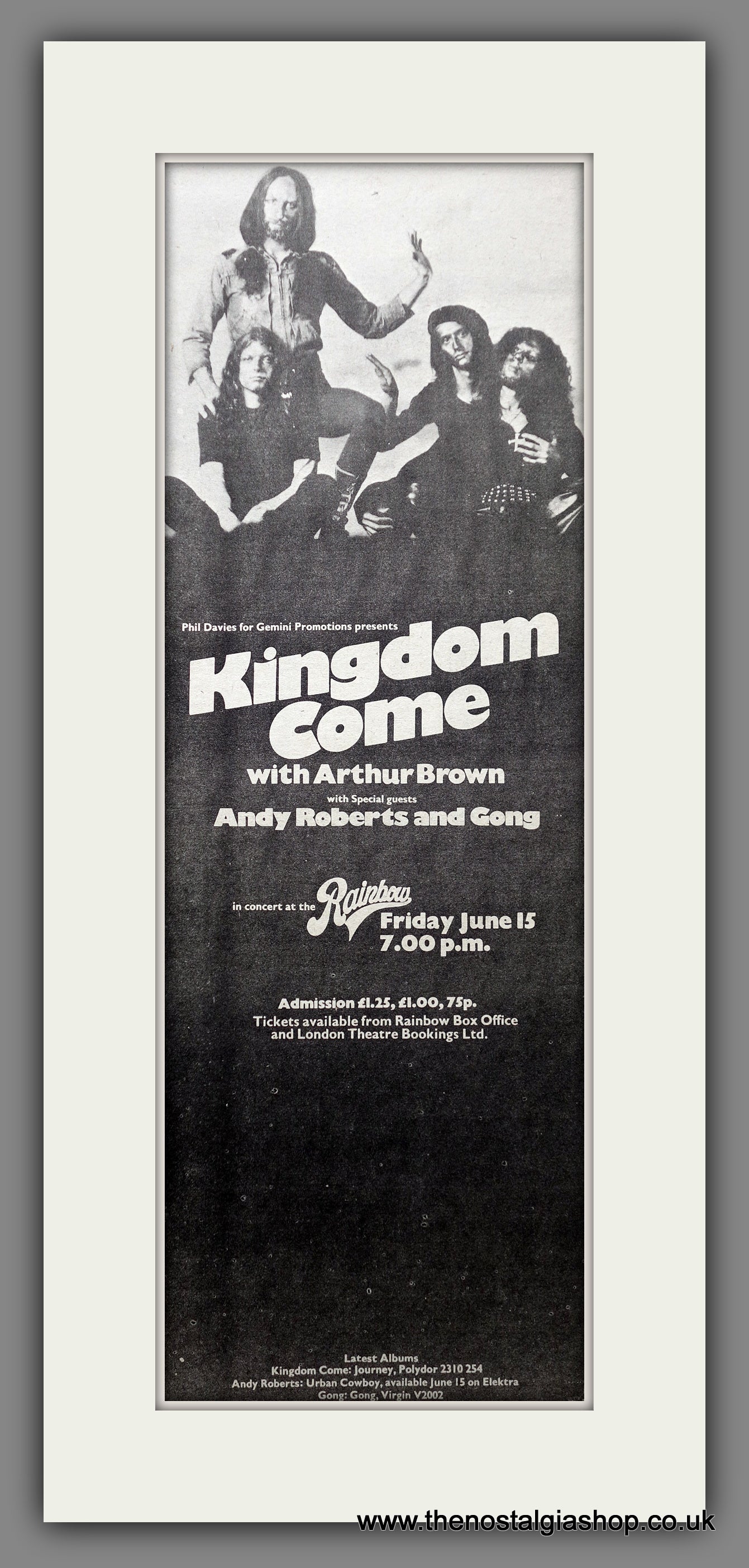 Kingdom Come In Concert. Original Advert 1973 (ref AD200718)