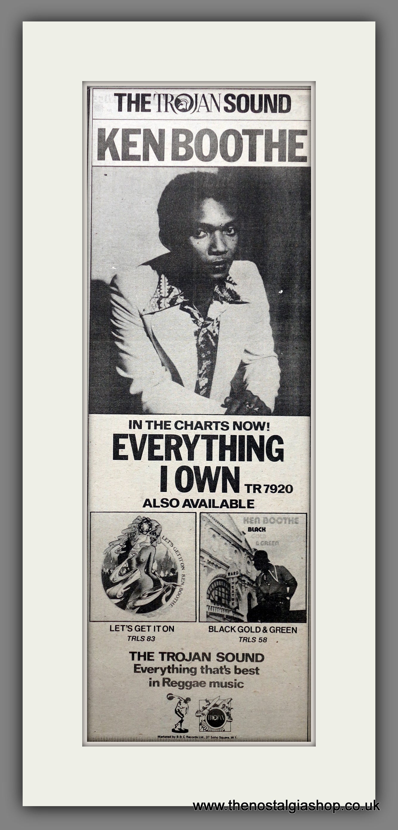 Ken Boothe Everything I Own. Original Advert 1974 (ref AD200727)