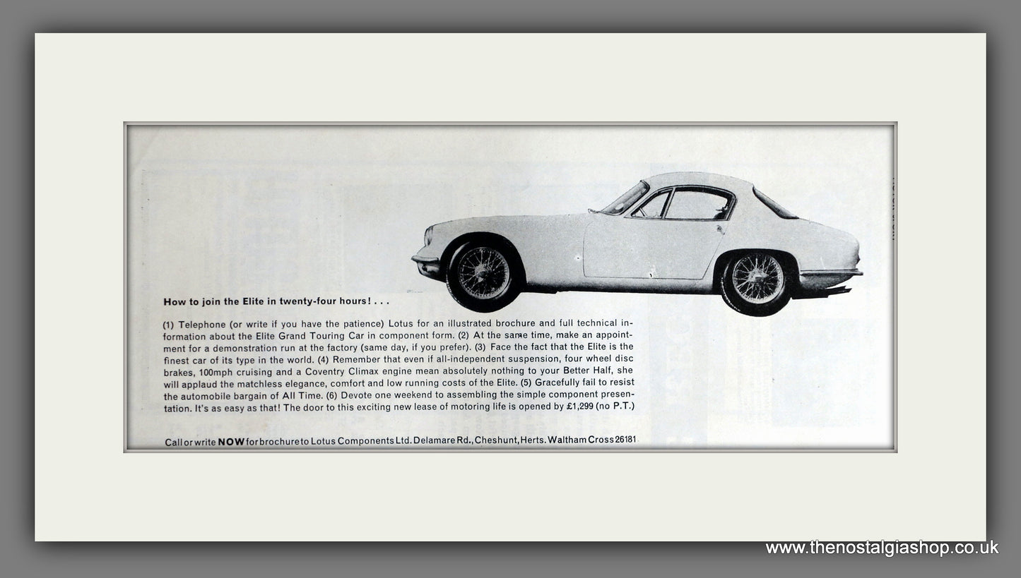 Lotus Elite. 1961 Original Advert (ref AD61037)