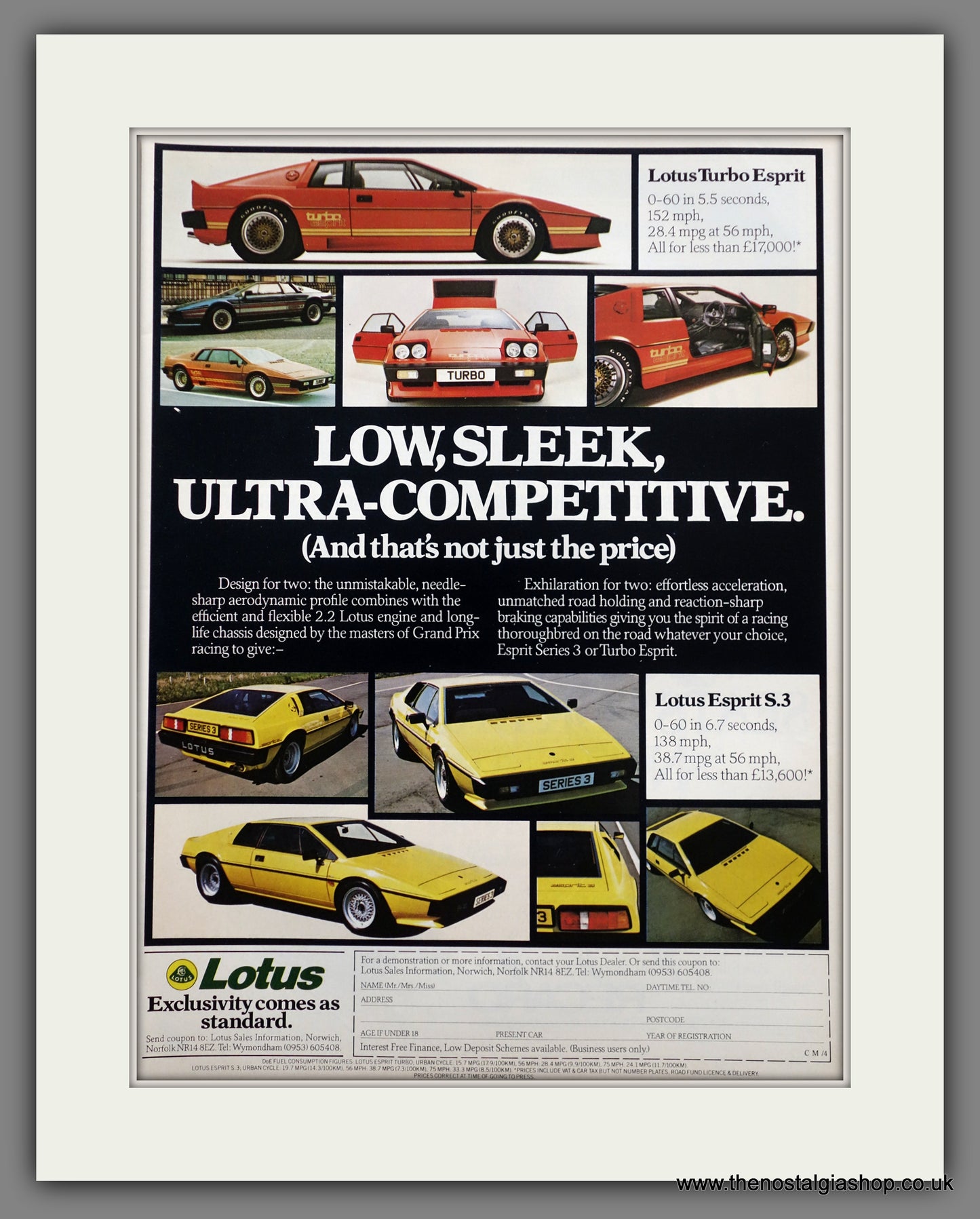 Lotus Cars. 1982 Original Advert (ref AD61069)