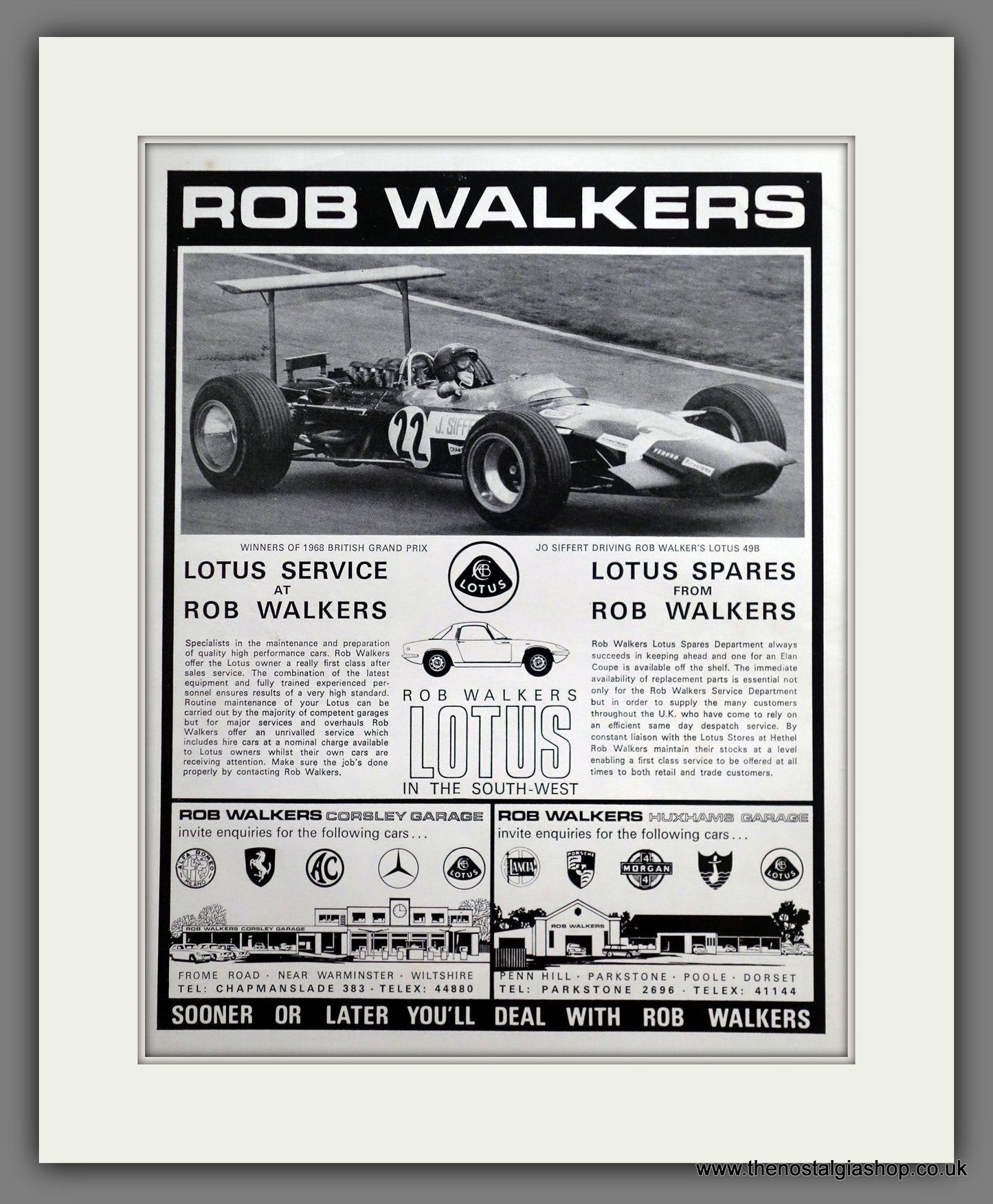 Lotus. Rob Walkers. 1969 Original Advert (ref AD61075)