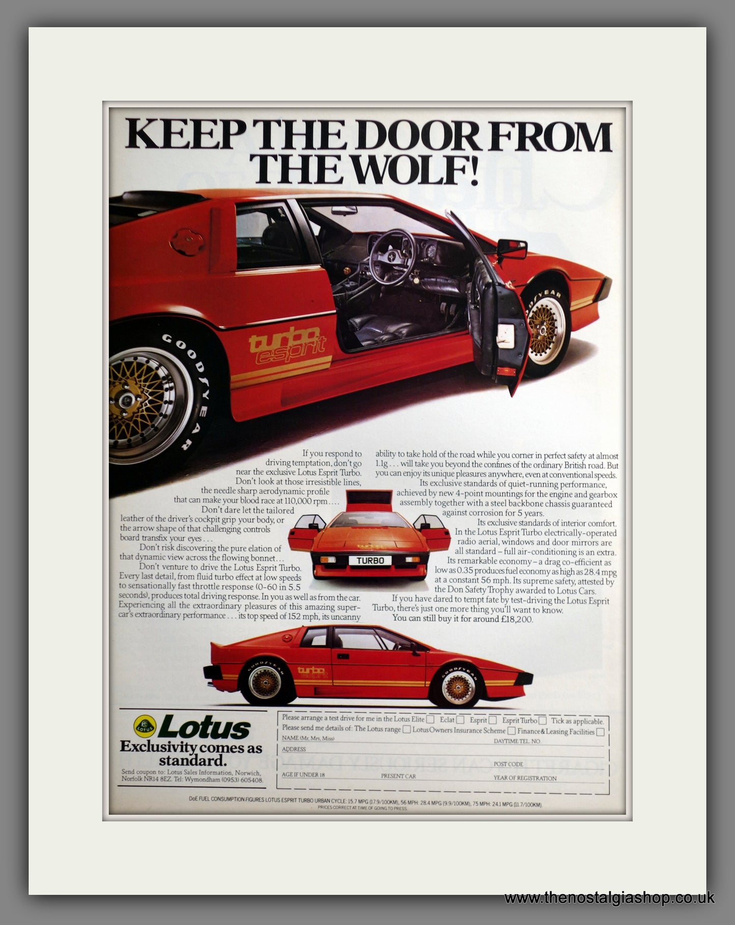 Lotus Esprit Turbo. 1983 Original Advert (ref AD61143)