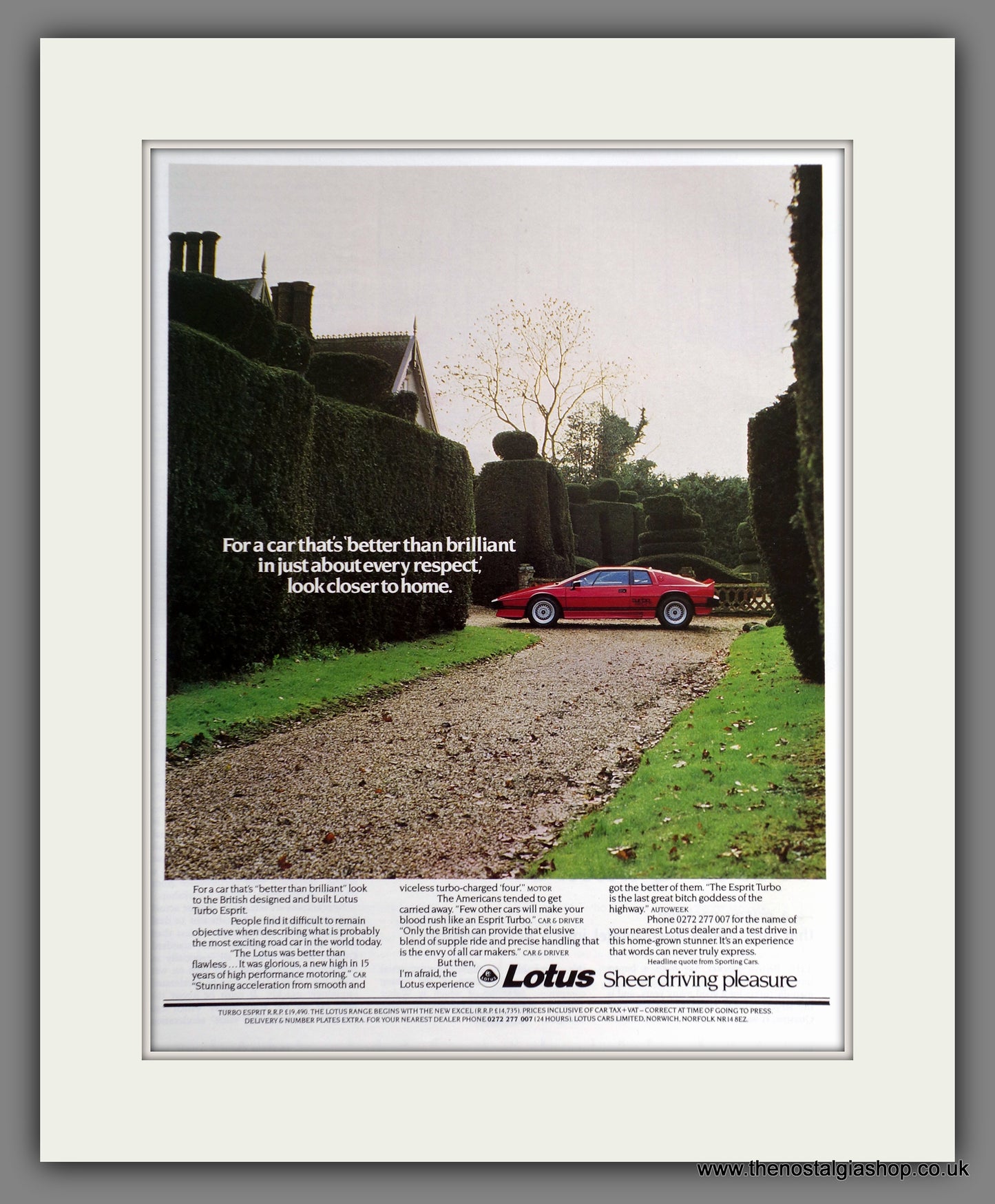 Lotus Esprit Turbo. 1984 Original Advert (ref AD61152)