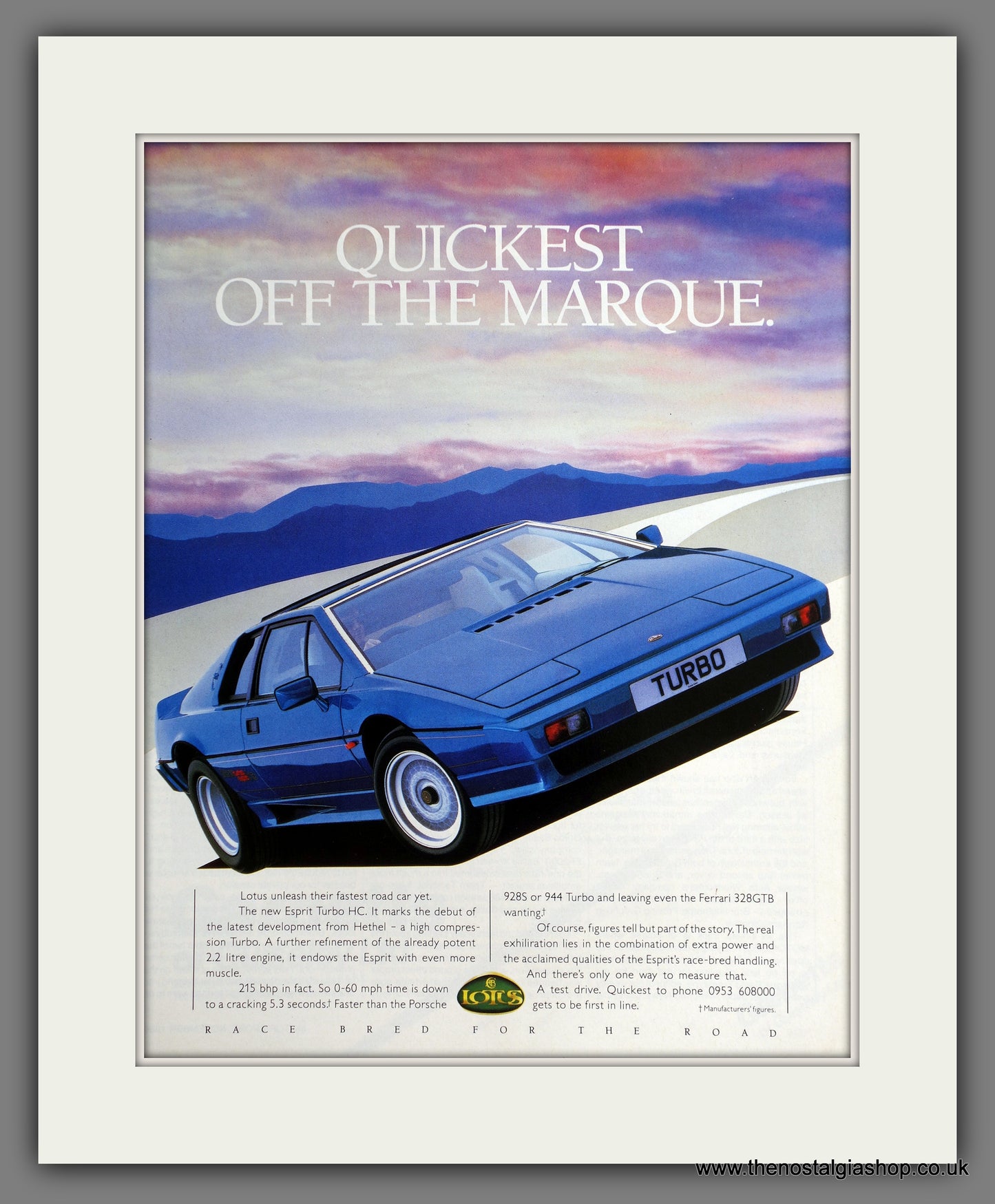 Lotus Esprit Turbo HC. 1986 Original Advert (ref AD61153)