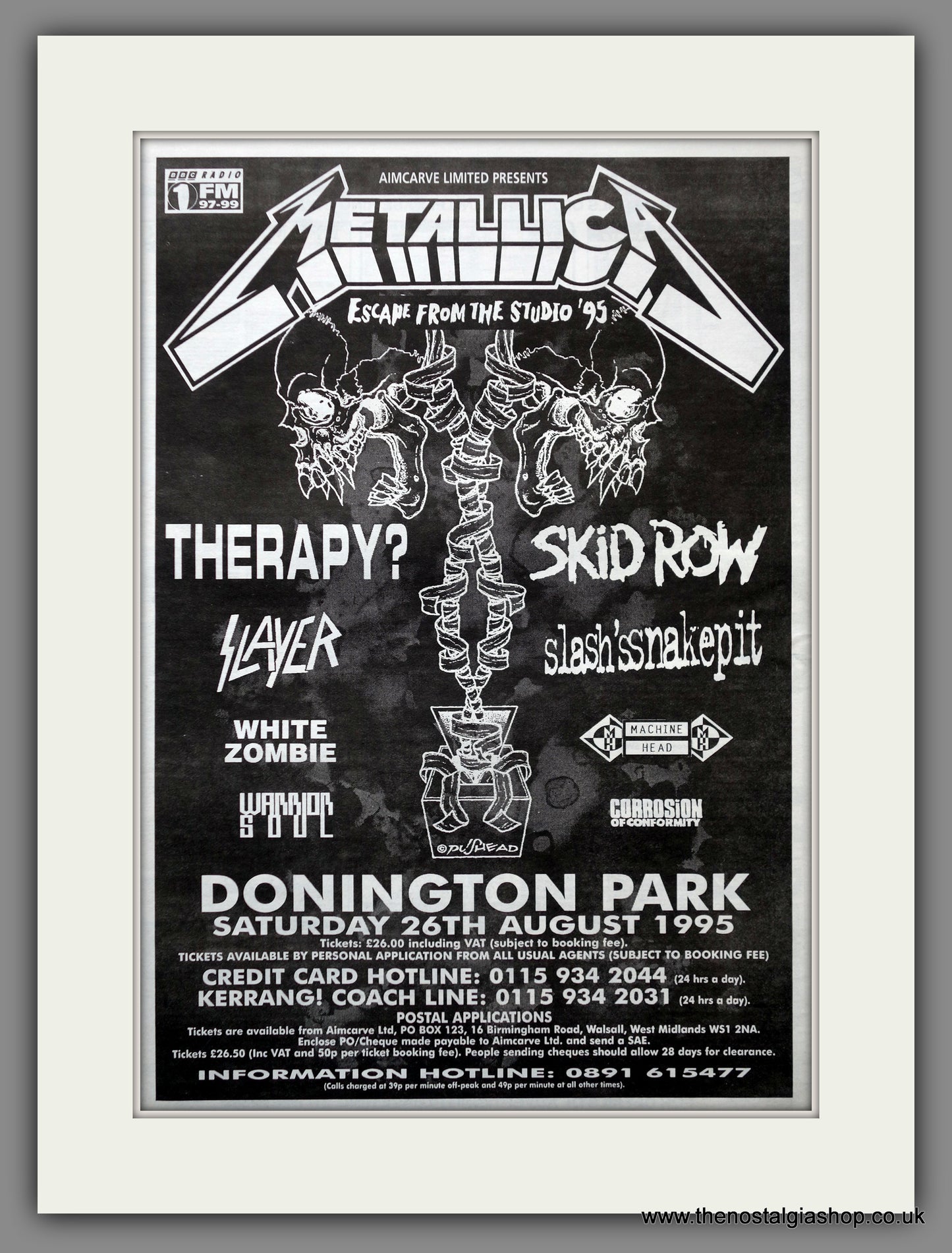 Metallica Donington Park. Original Advert 1995 (ref AD15570)