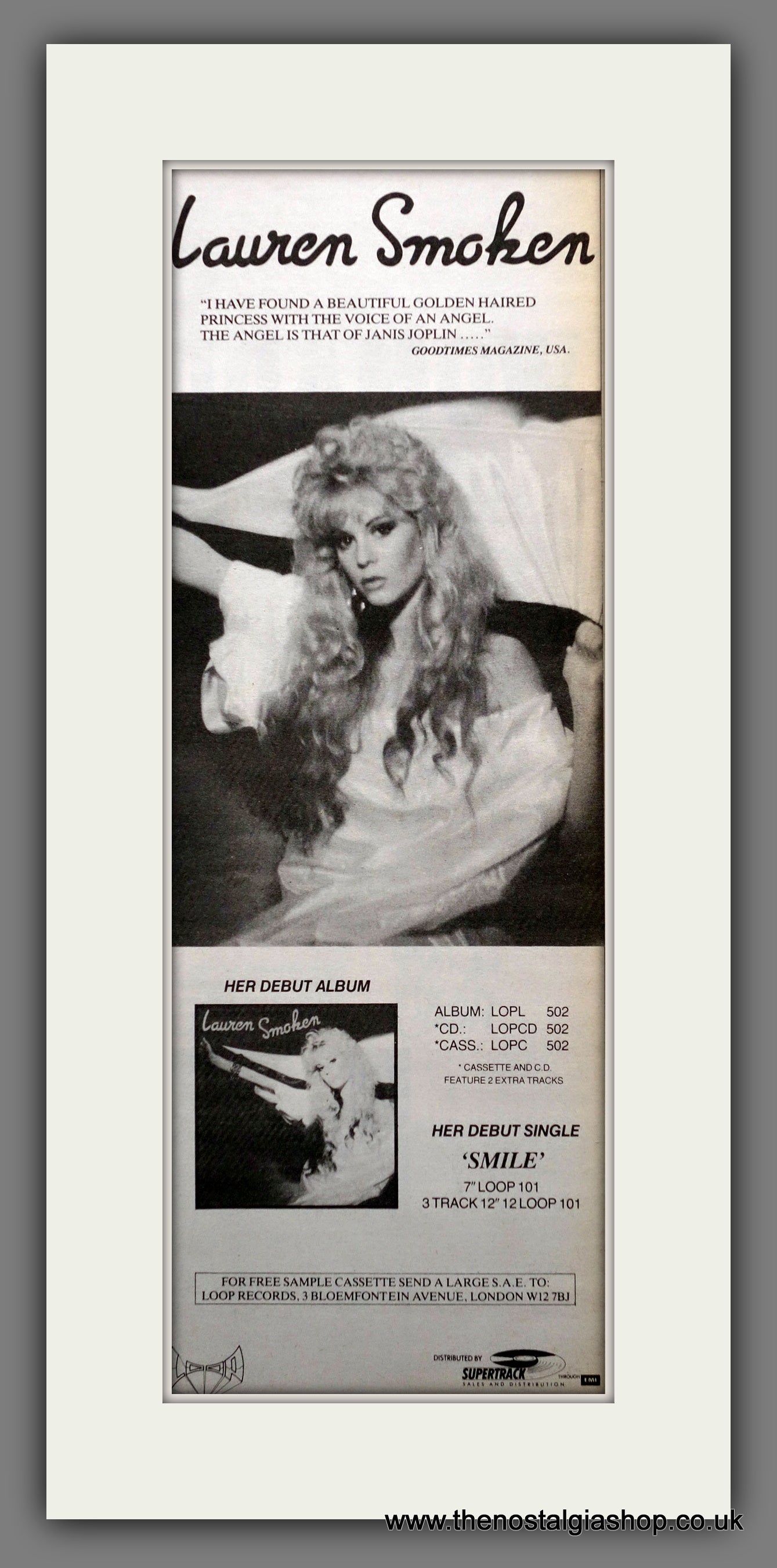 Lauren Smoken Debut Album. Original Advert 1988 (ref AD200753)