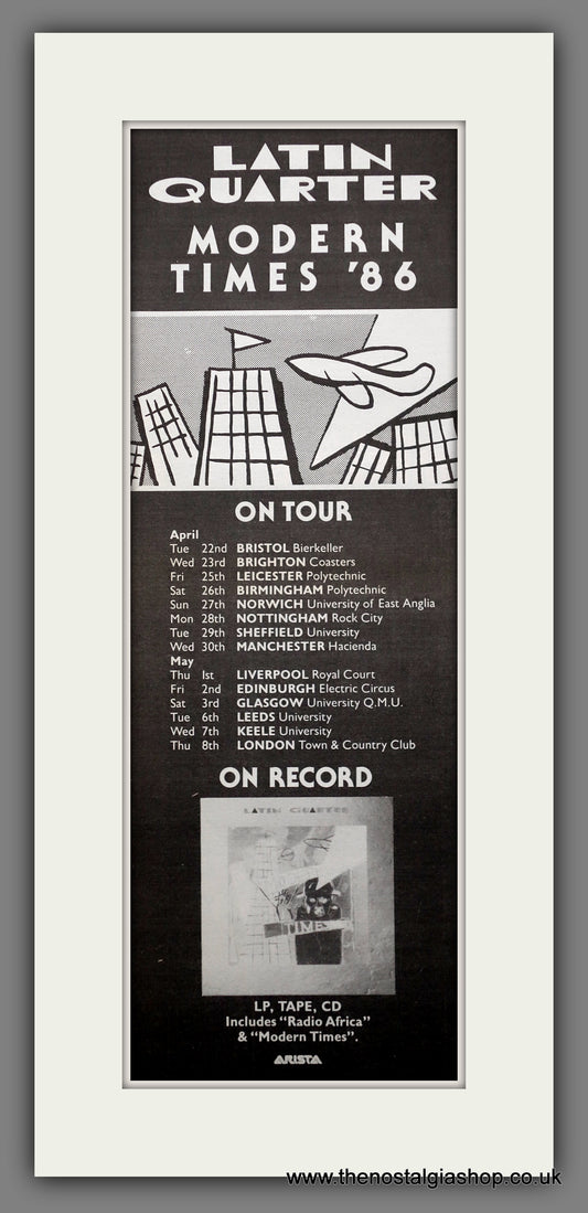 Latin Quarter Modern Times On Tour. Original Advert 1986 (ref AD200766)