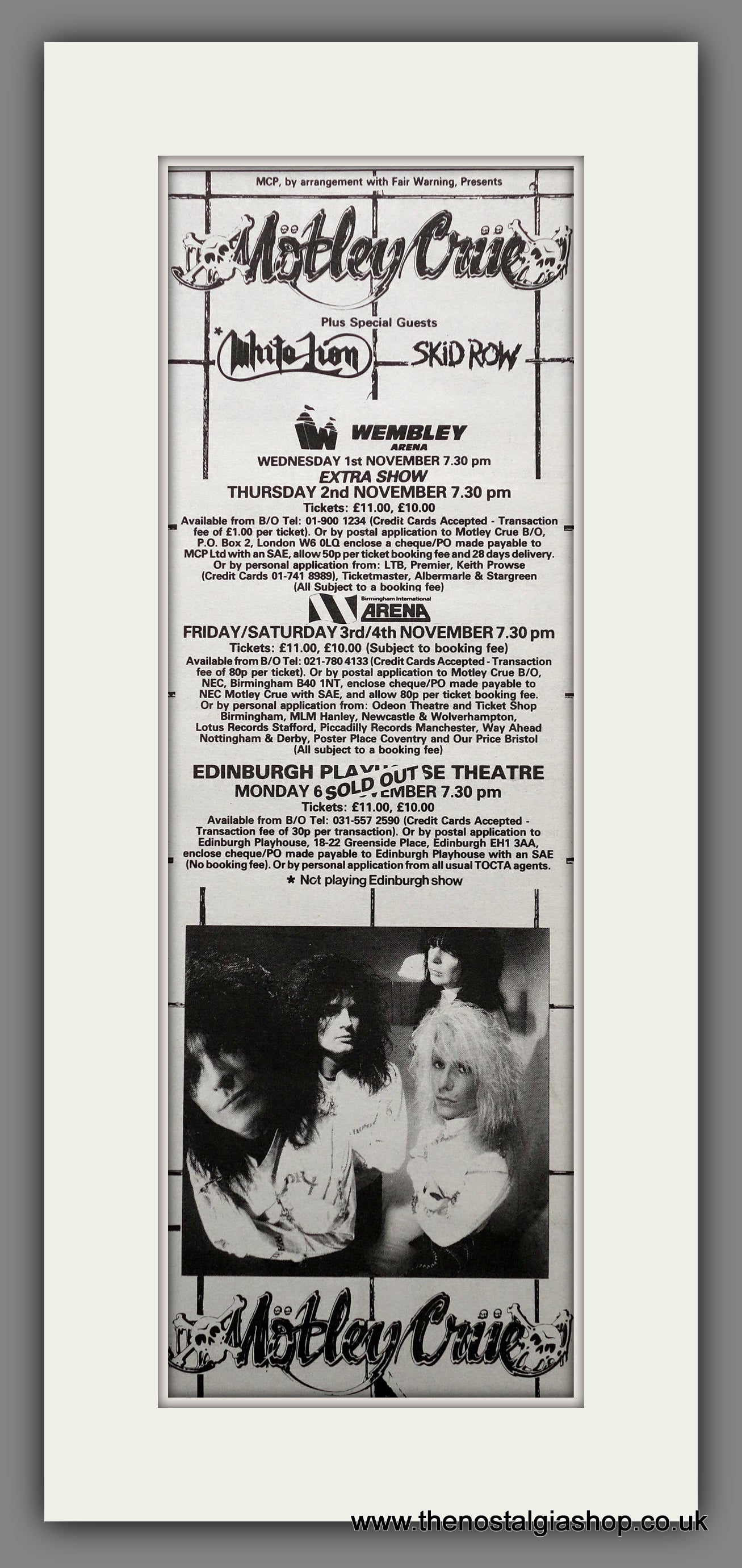 Motley Crue On Tour. Original Advert 1989 (ref AD200769)