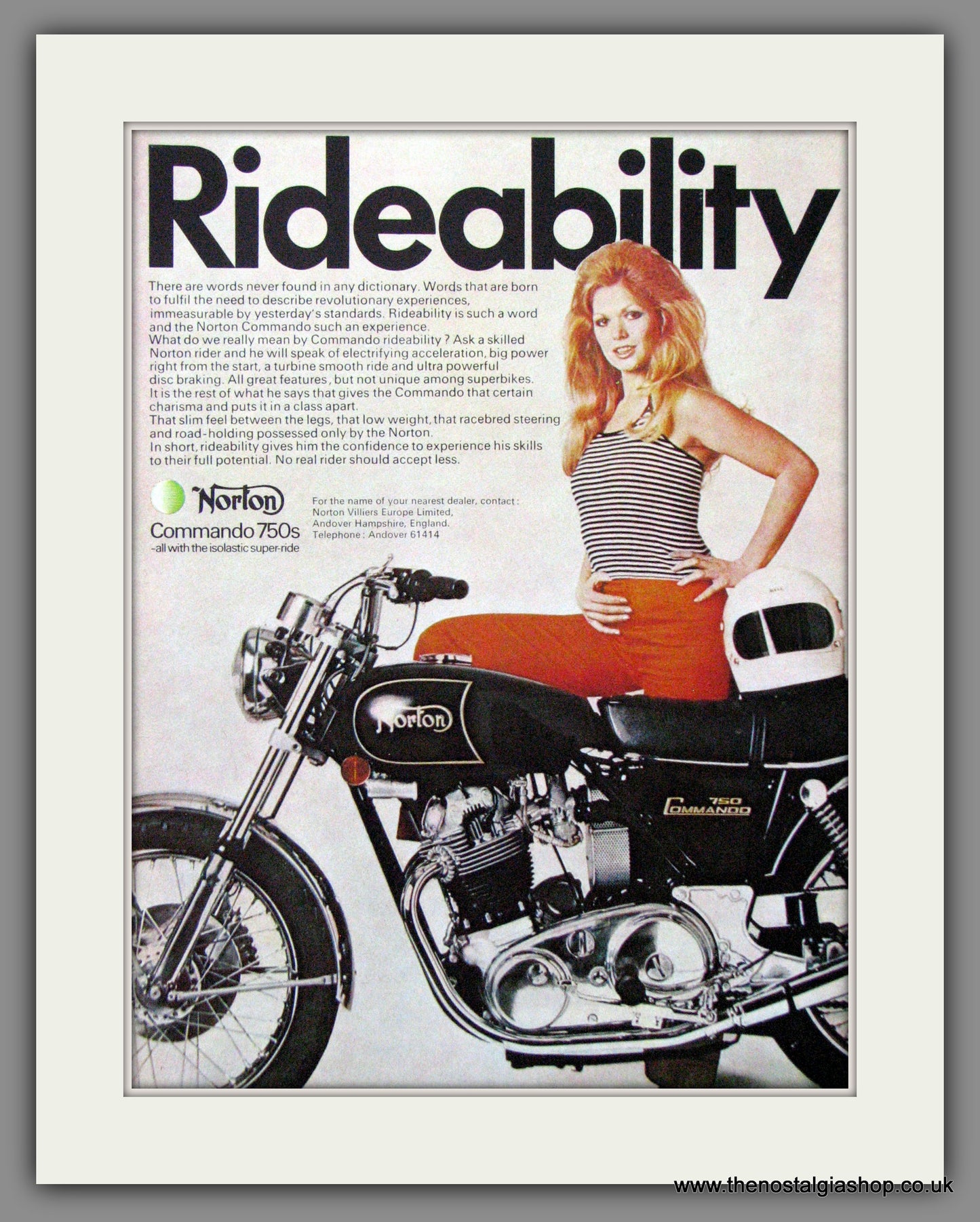 Norton Commando 750s. Rideability. Original Advert 1972  (ref AD52016)