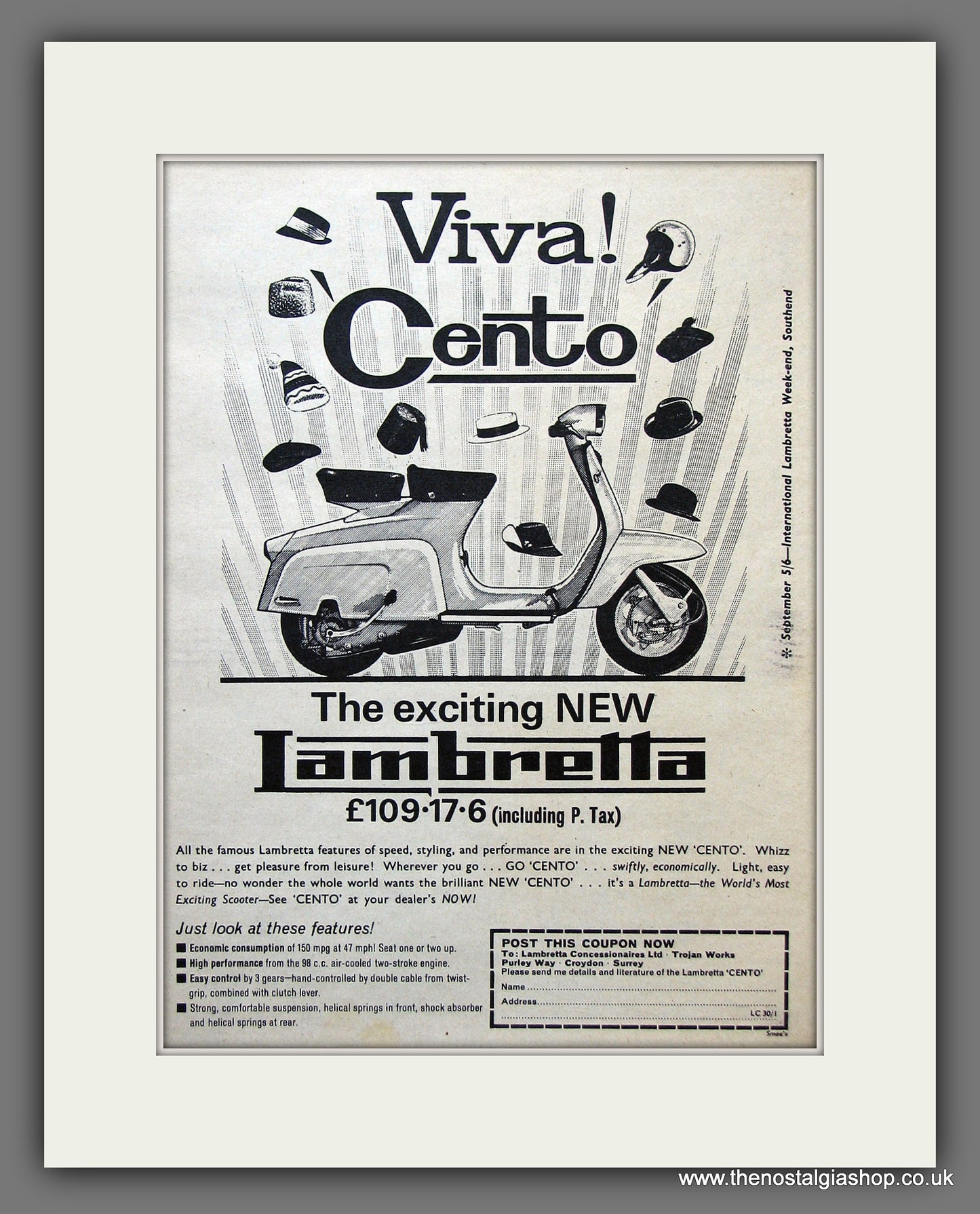 Lambretta Cento. Original advert 1964 (ref AD56459)