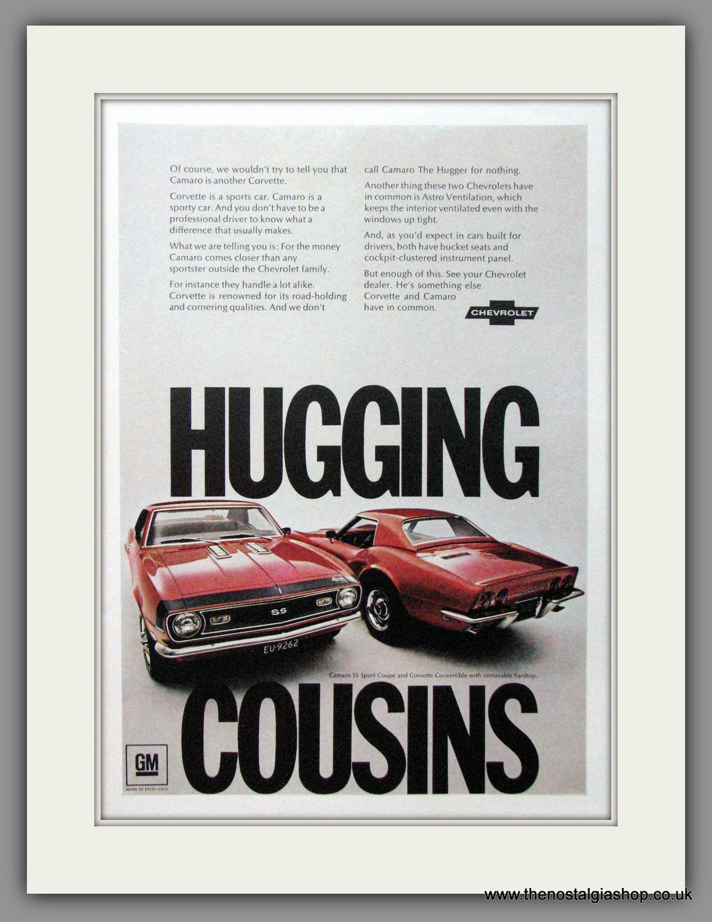 Chevrolet Camaro SS and Corvette. Original American Advert 1968 (ref AD52394)