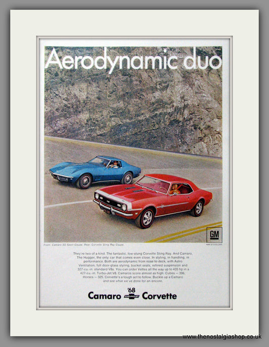 Chevrolet Camaro SS and Corvette Sting Ray Coupe. Original American Advert 1968 (ref AD52395)