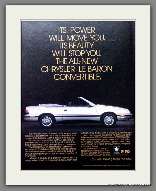 Chrysler Le Baron Convertible. Original American Advert 1987 (ref AD52550)