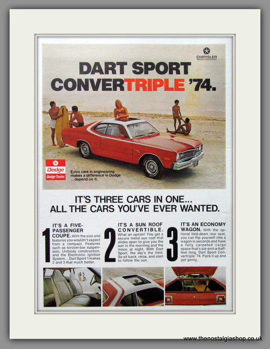 Dodge Dart Sport Convertriple '74. Original American Advert 1973 (ref AD52610)