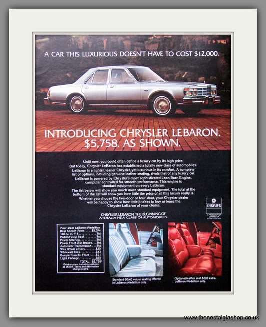 Chrysler Lebaron '77. Original American Advert 1977 (ref AD52598)