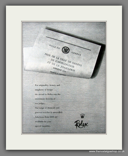 Rolex Award. Original Advert 1960 (ref AD56464)