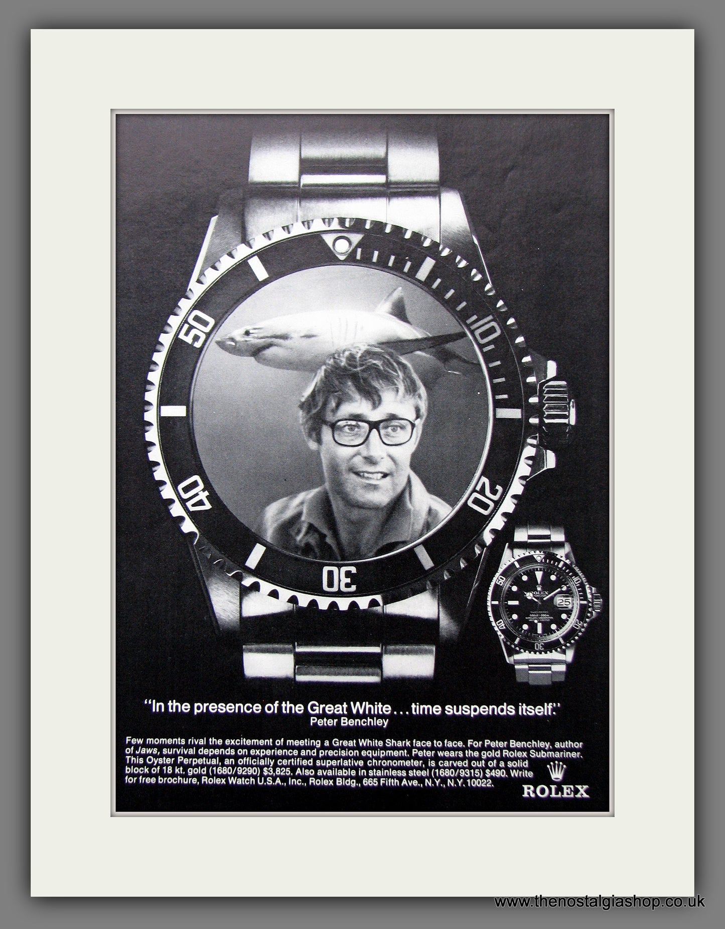 Rolex Submariner. Peter Benchley, Jaws. Original Advert 1976 (ref AD56468)