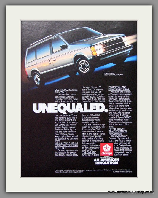 Dodge Caravan '86. Original American Advert 1986 (ref AD52645)