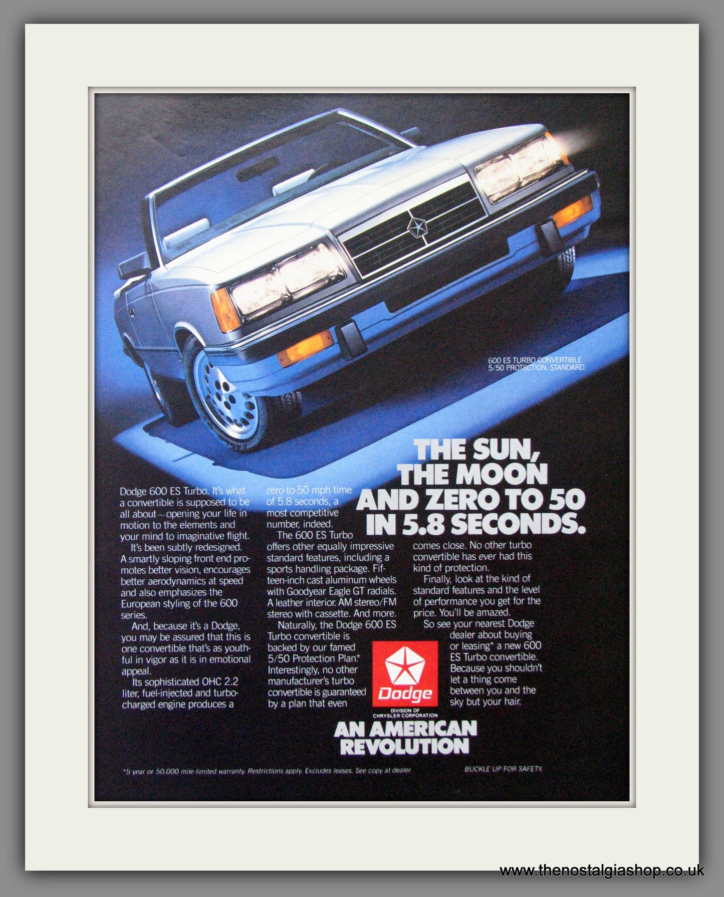 Dodge 600 ES Turbo '86. Original American Advert 1986 (ref AD52646)