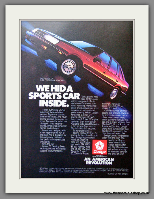 Dodge Lancer '86. Original American Advert 1986 (ref AD52647)