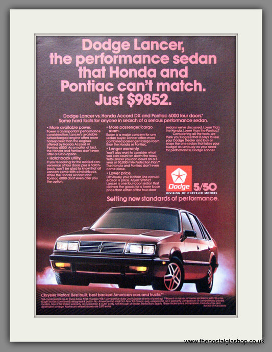 Dodge Lancer '86. Original American Advert 1986 (ref AD52649)