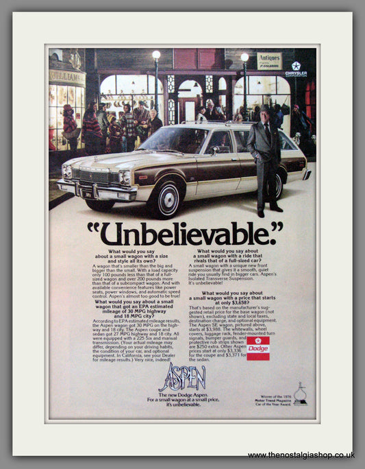 Dodge Aspen Station Wagon '76. Original American Advert 1976 (ref AD52655)