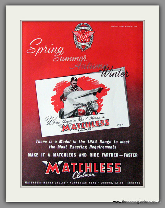 Matchless Clubman Motorcycle. 1954 Original Advert. (ref AD52238)