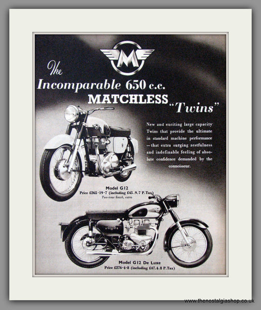 Matchless Motorcycles. G12 650cc Twins. 1958 Original Advert. (ref AD52249)