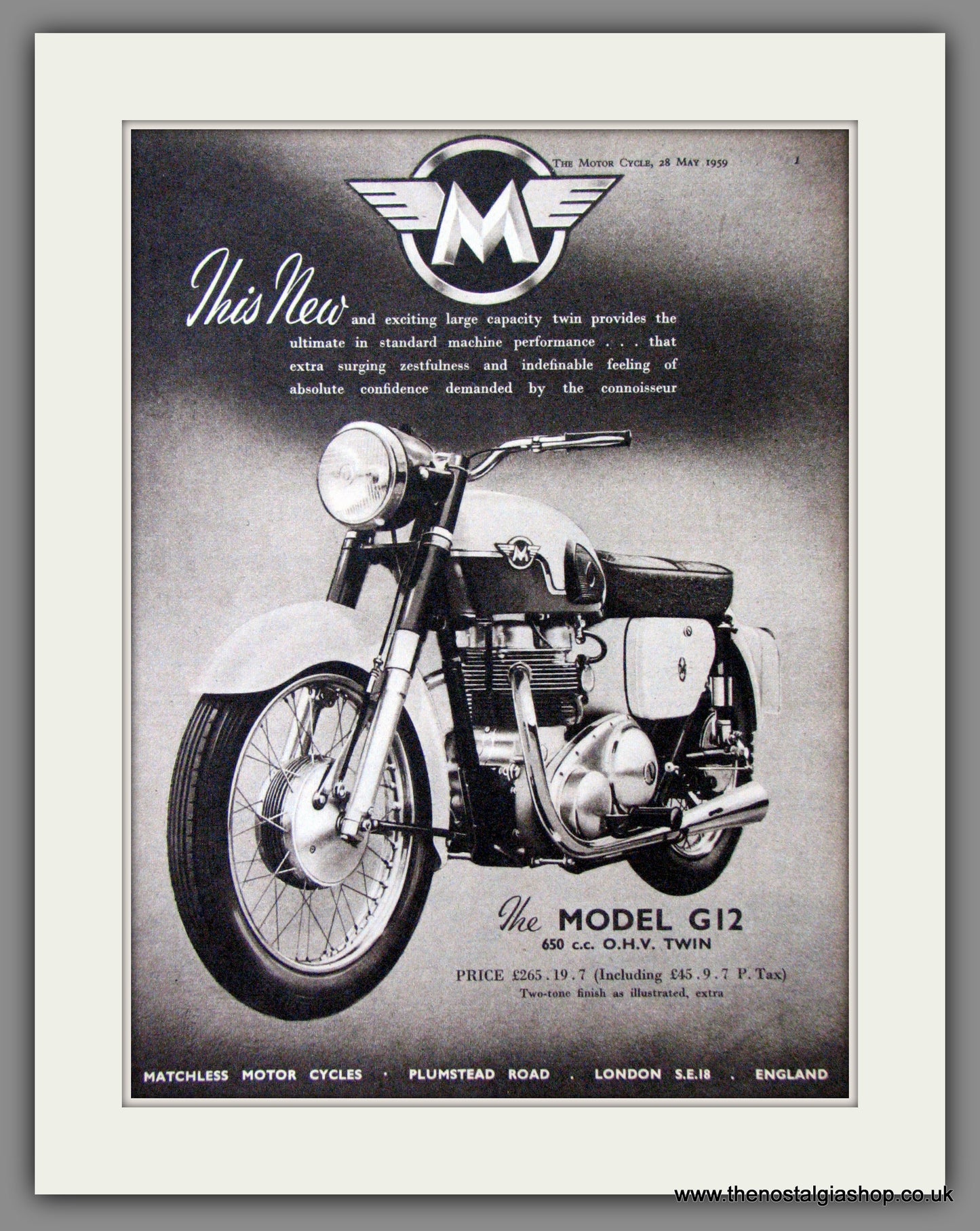 Matchless G12 Motorcycle. 1959 Original Advert. (ref AD52331)