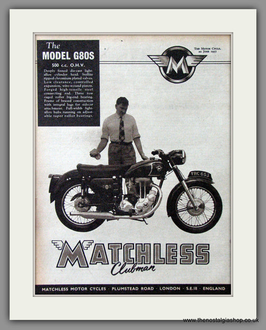 Matchless G80S 500cc Motorcycle. 1957 Original Advert. (ref AD52340)