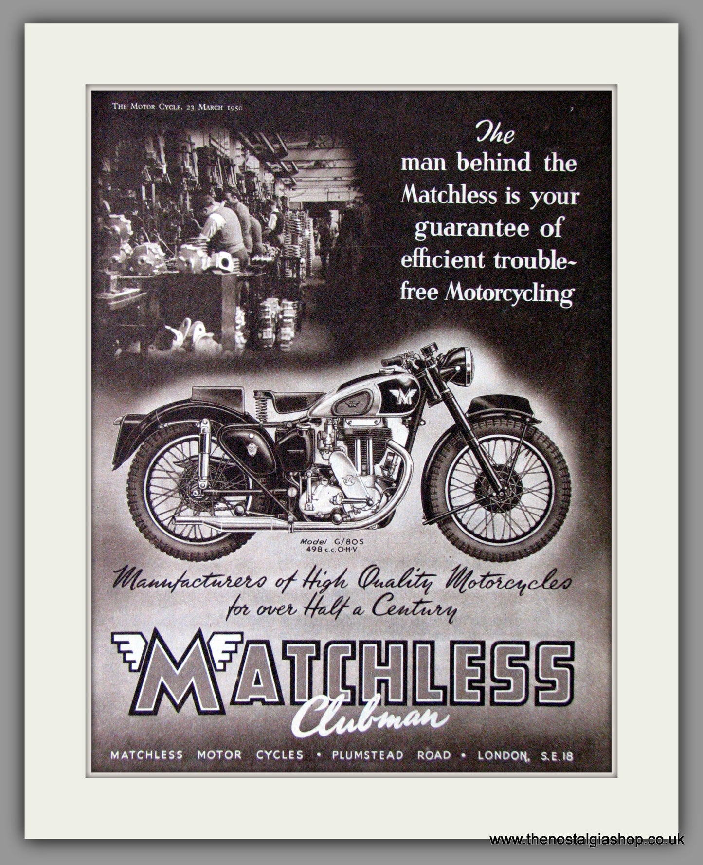 Matchless G80S 500cc Motorcycle. 1950 Original Advert. (ref AD52341)