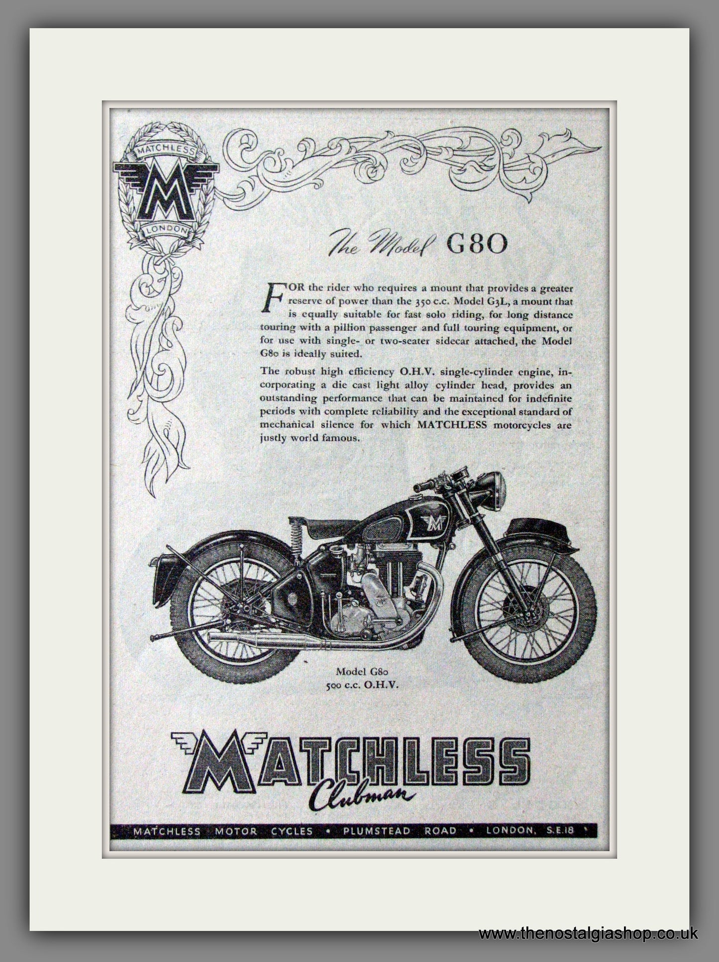 Matchless G80 500cc Motorcycle. 1951 Original Advert. (ref AD52345)